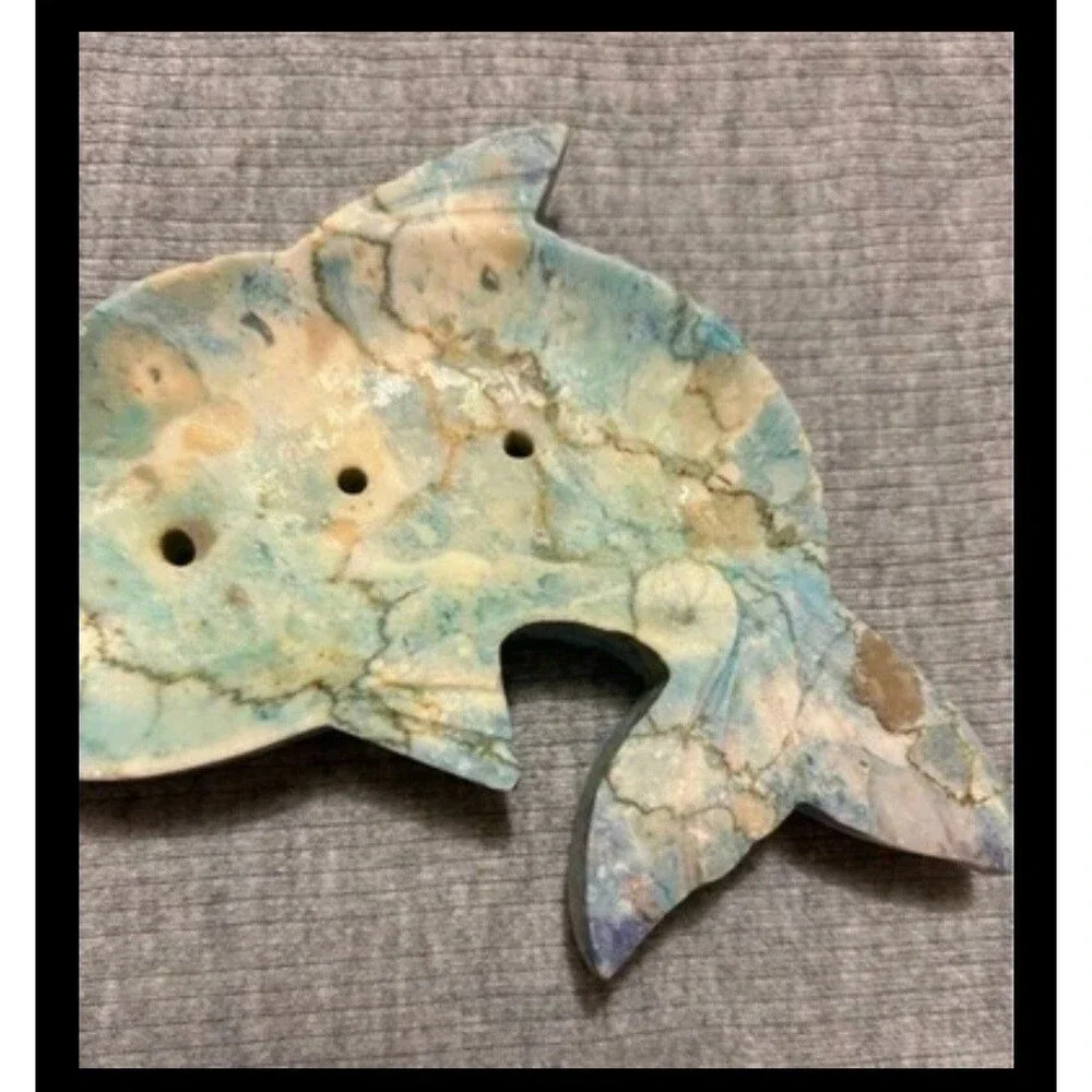 Vintage Dolphin Ocean Soap Dish Blue/Green Marble Beach House Decor